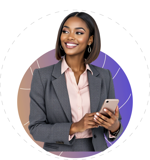 Professional woman using Manilla Finance app