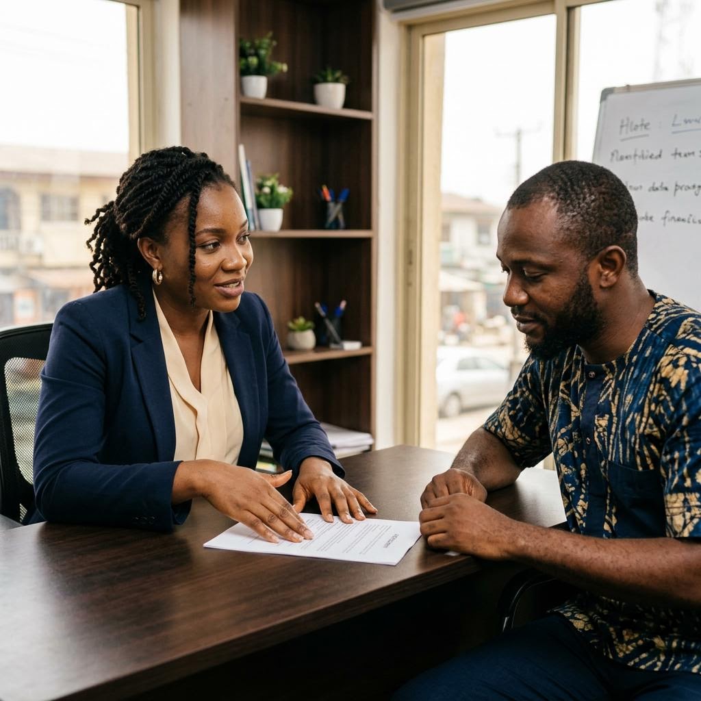 Financial adviser transparently reviewing an agreement with a customer